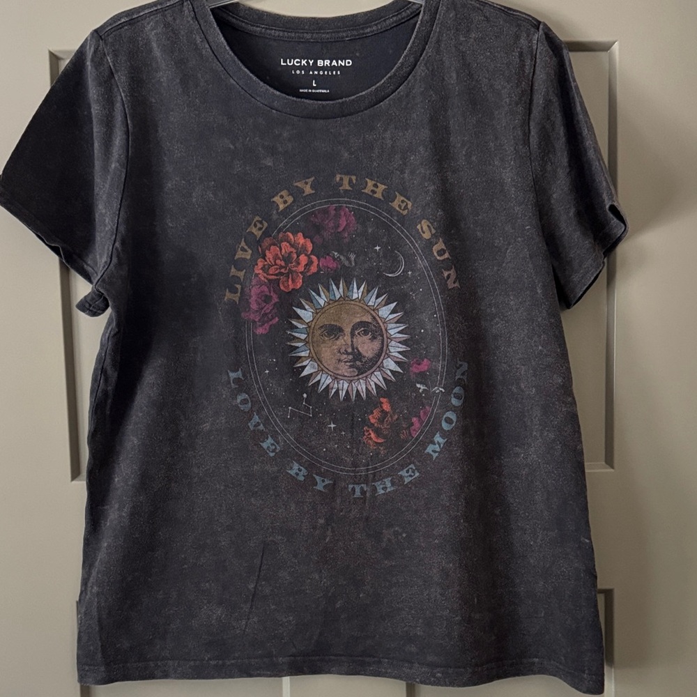 Lucky Brand Black Graphic Tee - Sun and Moon Design